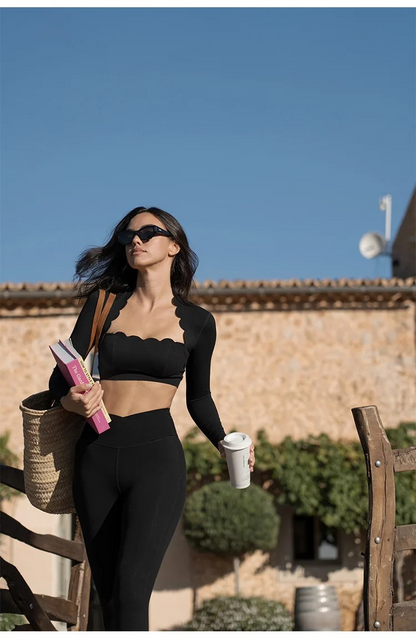 Black Square Neck Tight Workout Tights Pants