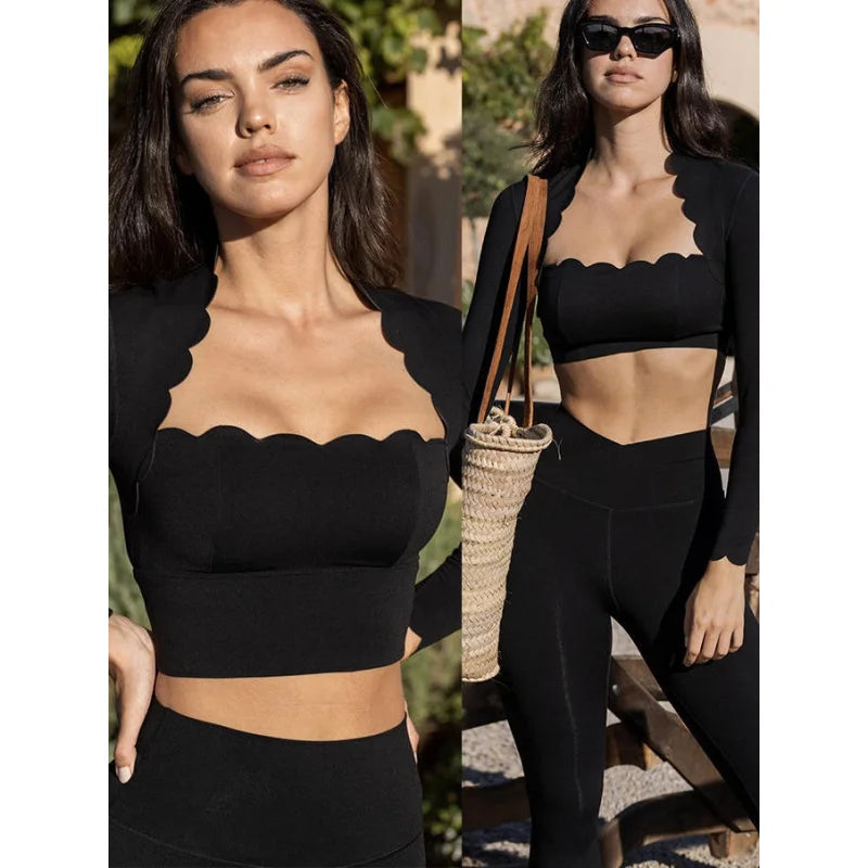 Black Square Neck Tight Workout Tights Pants