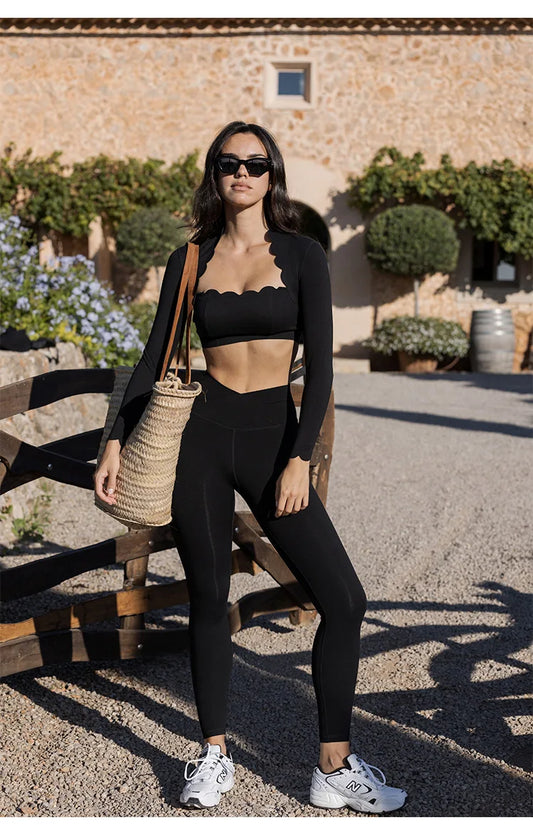 Black Square Neck Tight Workout Tights Pants